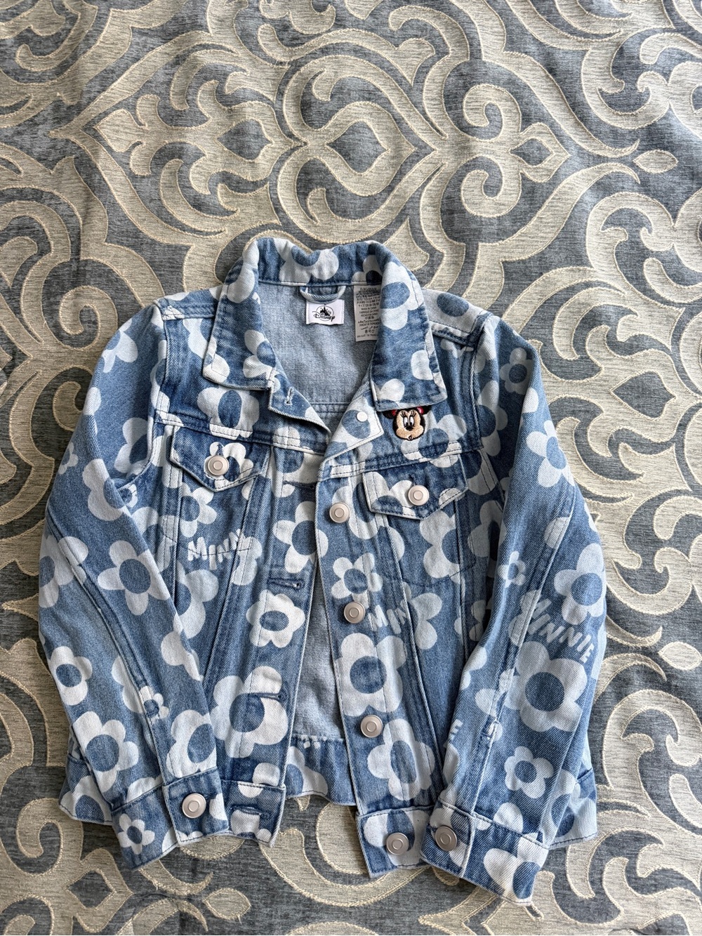 Disney Light Blue Floral Denim Jean Jacket with Character Patch